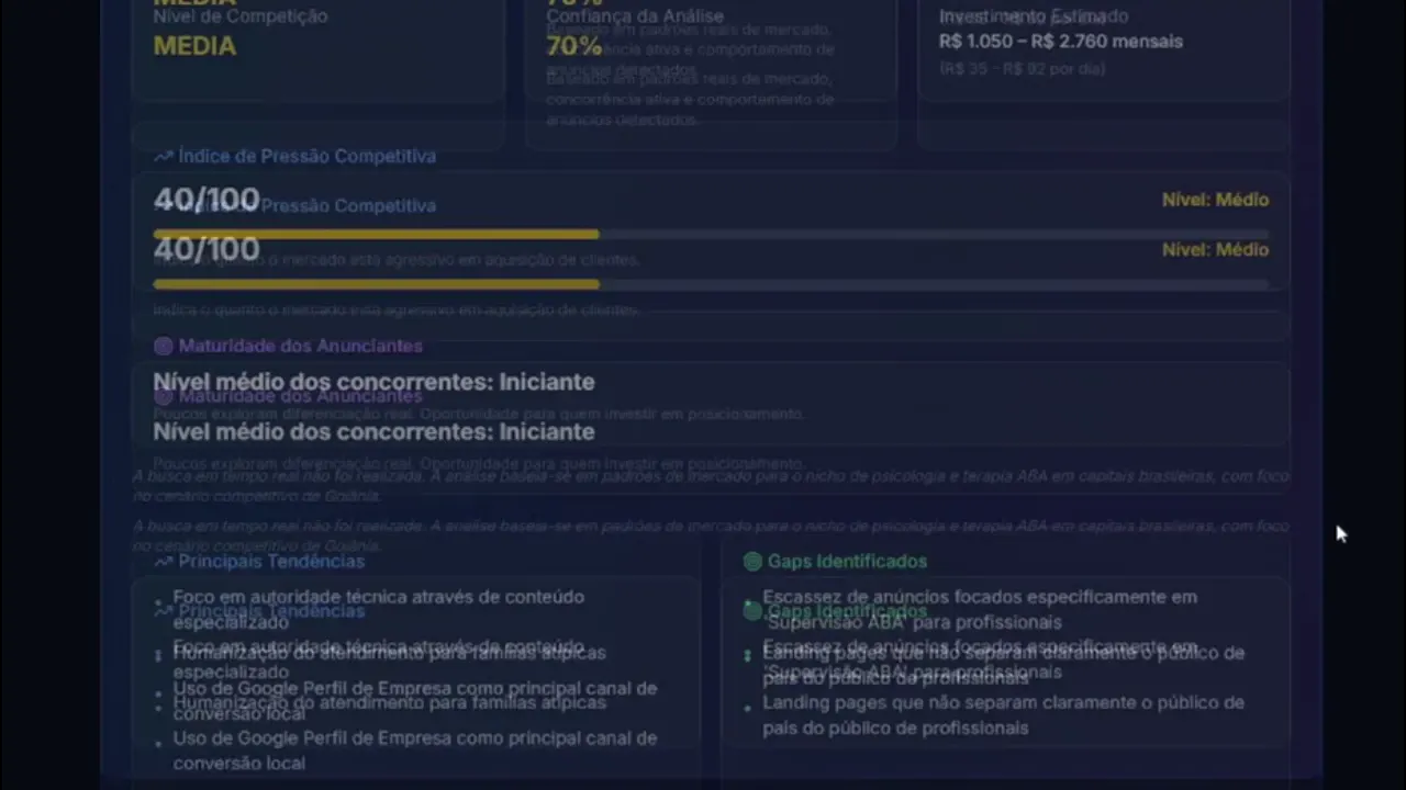 Demonstração do radar de concorrentes da Máquina de Clientes